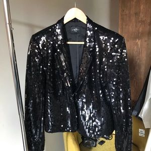 Morrissey Y? Black Sequin Cropped Blazer, Size 8